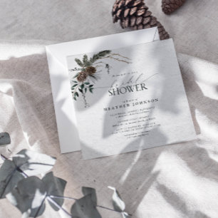 冬エレガントボホシックウォーターカラーブライダルシャワー 招待状