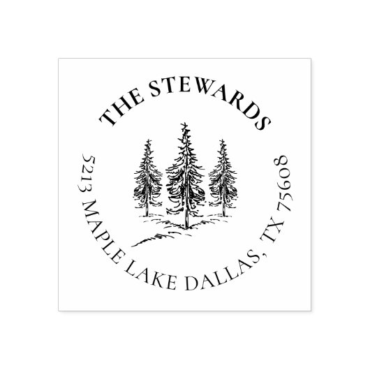 冬エレガント松の木のカスタム家族の住所 ラバースタンプ (インプリント)
