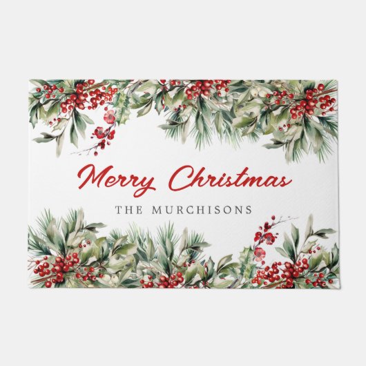 冬エレガント植物性クリスマスホリデーパーティー ドアマット (正面)