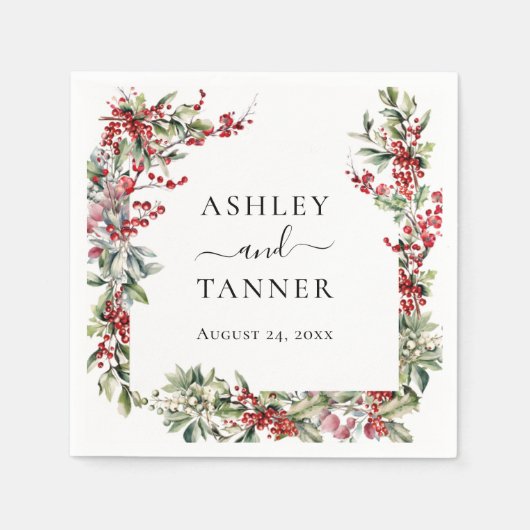 冬エレガント植物性クリスマスホリデー結婚ズ スタンダードカクテルナプキン (正面)