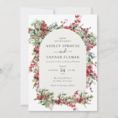 冬エレガント植物性クリスマスホリデー結婚ズ 招待状 (正面)