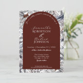 冬エレガント植物暗赤色アー結婚チ 招待状 (スタンド正面)
