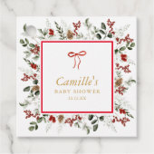 冬エレガント植物赤ちゃんシャワーメッセージカード フェイバータグ (正面)