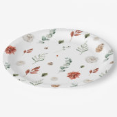 冬エレガント植物赤フローラブライダルシャワー ペーパープレート (アングル)