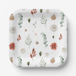 冬エレガント植物赤フローラブライダルシャワー ペーパープレート