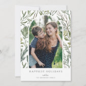 冬エレガント水彩緑色植物写真 シーズンカード (正面)