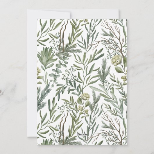 冬エレガント水彩緑色植物写真 シーズンカード (裏面)