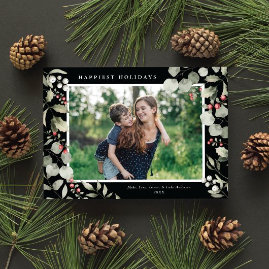 冬エレガント水彩緑色植物写真 シーズンカード