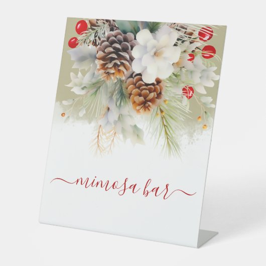 冬エレガント灰常緑赤ちゃんシャワーパーティー 台座サイン (正面)