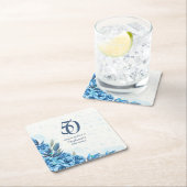 冬エレガント白い青の花50誕生日 スクエアペーパーコースター (インサイチュ)