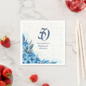 冬エレガント白い青の花50誕生日 スタンダードカクテルナプキン (インサイチュ)