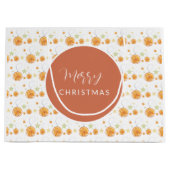 冬エレガント白にオレンジと星を模様にする ラージペーパーバッグ (正面)