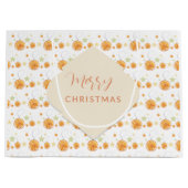 冬エレガント白にオレンジと星を模様にする ラージペーパーバッグ (正面)