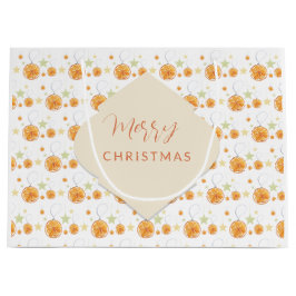 冬エレガント白にオレンジと星を模様にする ラージペーパーバッグ