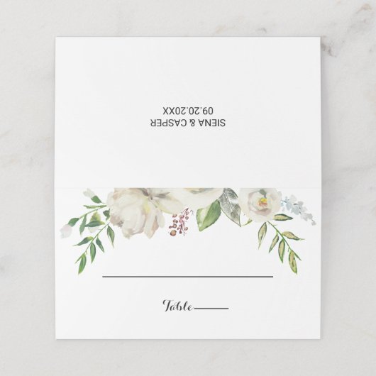 冬エレガント白牡丹結婚座席表 プレイスカード (外部開封)