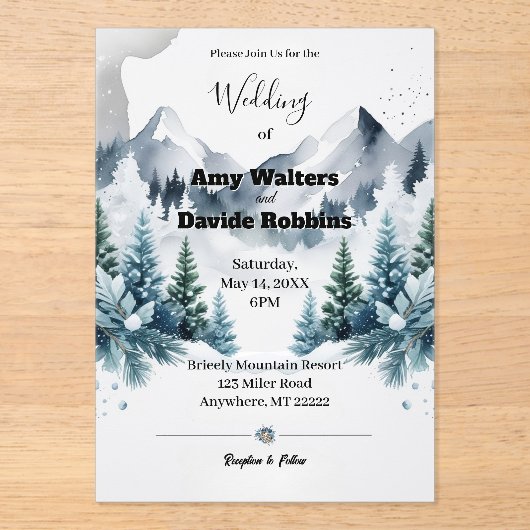 冬エレガント結婚式招待状アクリル アクリル招待状 (正面)