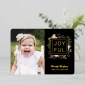 冬エレガント花模様 | Joyful Photo Christmas 箔シーズンカード (立ち正面)