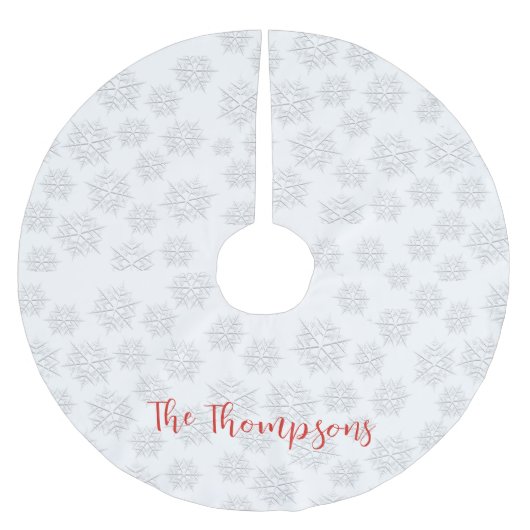 冬エレガント銀スノーフレーク白パターン ブラッシュドポリエステルツリースカート (正面)