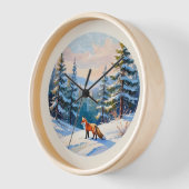 冬エレガント雪かわいらしの水彩赤キツネ 壁時計 (傾斜)