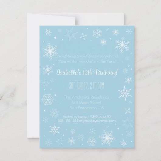 冬エレガント雪の結晶ガールズバースデーパーティー 招待状 (正面)