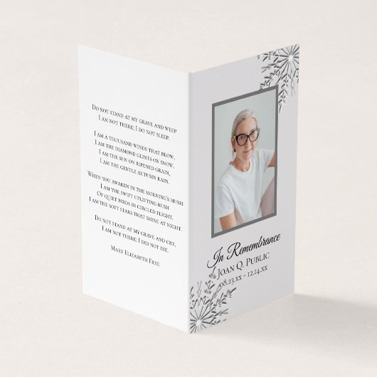 冬エレガント雪片の葬儀記念祈りの言葉 名刺 (外部)