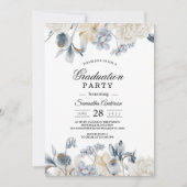 冬エレガント青白の花 招待状 (正面)