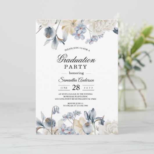 冬エレガント青白の花 招待状 (スタンド正面)