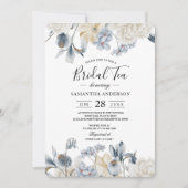 冬エレガント青白の花 招待状 (正面)