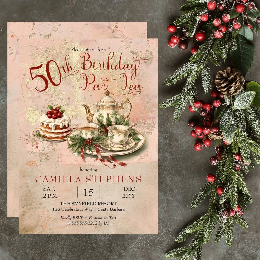 冬エレガント50誕生日パルティーパーティー 招待状