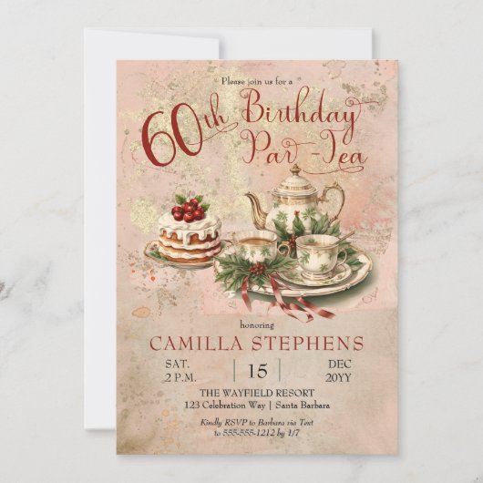 冬エレガント60誕生日パルティーパーティー 招待状 (正面)
