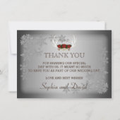 冬エレガント〔雄ジカの〕枝角グレイ結婚の感謝 サンキューカード (裏面)