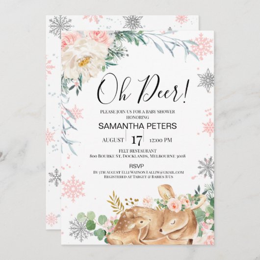 冬オベビーディアファウンベビーシャワー招待状 招待状 (正面/裏面)