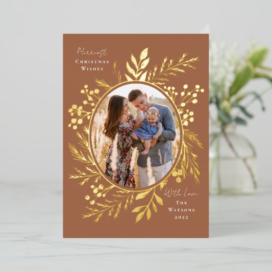 冬オーガニックの植物卵形フォトシェイプさび 箔シーズンカード (立ち正面)