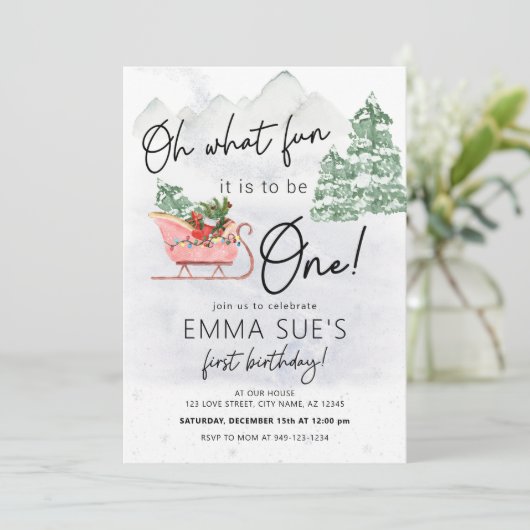 冬オ何おもしろいクリスマスそり最初の誕生日 招待状 (スタンド正面)