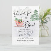 冬オ何おもしろいクリスマスそり最初の誕生日 招待状 (スタンド正面)