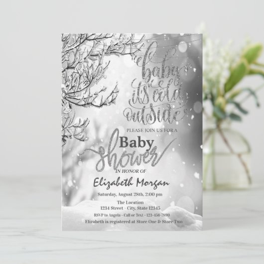 冬カッコいいの木の赤ちゃんシャワー外は寒い 招待状 (スタンド正面)