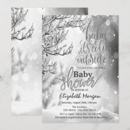 冬カッコいいの木の赤ちゃんシャワー外は寒い 招待状
