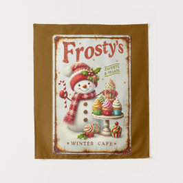 冬カフェクリスマス雪だるまクール素朴な芸術 タペストリー