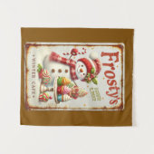 冬カフェクリスマス雪だるまクール素朴な芸術 タペストリー (正面(横))