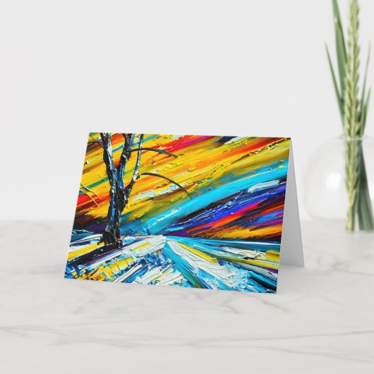 冬カラフル風景美術 ノートカード (正面)