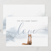 冬キツネホリデーズファミリーネームシンプルエレガント シーズンカード (正面/裏面)