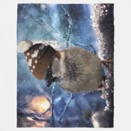 冬キャップ付き鳥 フリースブランケット