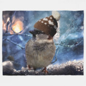 冬キャップ付き鳥 フリースブランケット (正面(横))