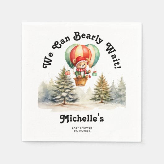冬クリスマスの赤ちゃんシャワーを待つことができる スタンダードカクテルナプキン (正面)