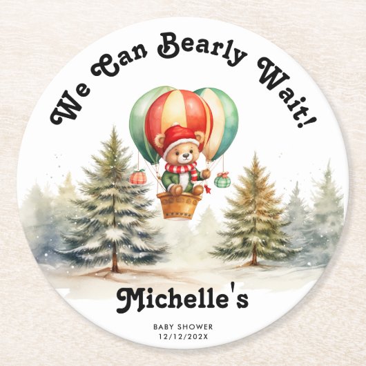 冬クリスマスの赤ちゃんシャワーを待つことができる ラウンドペーパーコースター (正面)
