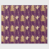 冬クリスマスツリーパープル金ゴールドグリッターウッド ラッピングペーパー (フラット)