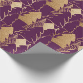 冬クリスマスツリーパープル金ゴールドグリッターウッド ラッピングペーパー (角)