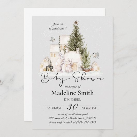 冬クリスマスツリーベビーシャワー招待状 招待状 (正面/裏面)