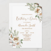 冬クリスマスホワイトフローラ誕生日30thディナー 招待状 (正面/裏面)