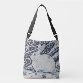 冬クリスマスラビットブルーホワイトネイビートート財布 クロスボディバッグ (正面)